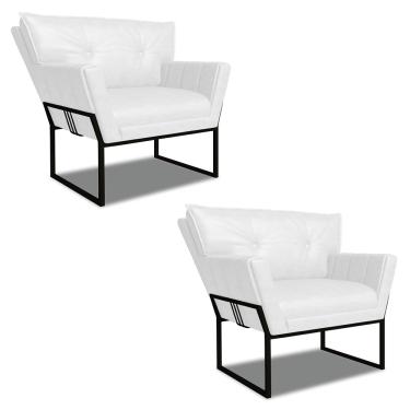 Imagem de Poltrona Sala Industrial Preto Kit 2 Anitta Sintético PU Branco D03 - D?Rossi