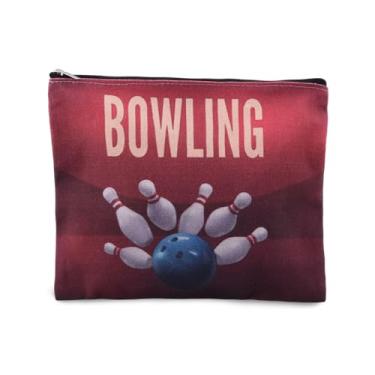 Imagem de yaozeio Bolsa de cosméticos de boliche vermelha para mulheres, bolsa de viagem para meninas, amigas, amantes de esportes, organizador de maquiagem para treinadoras, presentes de aniversário e Natal