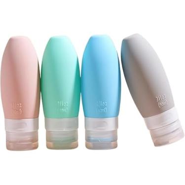 Imagem de Kit Viagem Reutilizáveis Frascos Silicone - 4 Recipientes Flexíveis Shampoo Condicionador Cremes - Pote de Silicone 90ml para Viagem - Dispenser Higiene Portátil Cosméticos