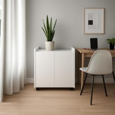Imagem de Armário Multiuso Organizador com Rodízios 2 Portas | Móvel Compacto para Escritório, Sala e Home Office (Branco)