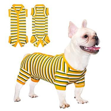 Imagem de TONY HOBY Pijama para cães, terno de recuperação cirúrgica para cães, camisa de malha para cães em clima frio para cães pequenos e médios (amarelo e verde, menina, P)