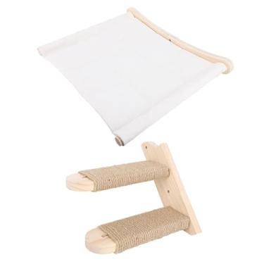 Imagem de Acouto Rede de Madeira Resistente para Gatos Fixada na Parede Com Degraus, Prateleira de Escalada que Economiza Espaço e Almofadas Fáceis para Gatos Internos