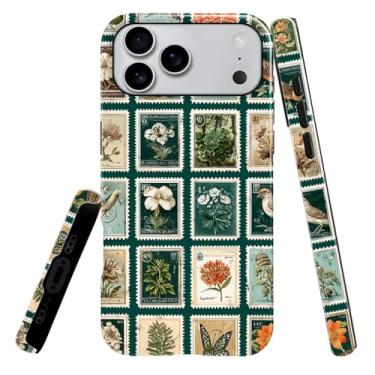 Imagem de heindiy Compatível com iPhone 17 Pro Max, capa brilhante, proteção total, à prova de choque, anti-arranhões, capa de TPU, capas para homem, mulher, colagem, selos postais vintage