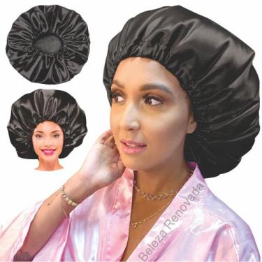 Imagem de Touca De Dormir Cetim Ajustável Anti Frizz Cabelos Volumosos - Santa C