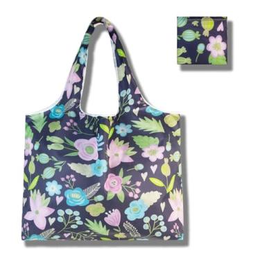 Imagem de Sacolas de compras reutilizáveis para mulheres, sacolas de compras de poliéster dobráveis extragrandes resistentes laváveis na máquina reutilizáveis para armazenamento de viagem, uso diário, estampa