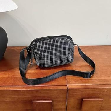 Imagem de Bolsa transversal feminina de nylon à prova d'água, xadrez, casual, com alça ajustável, Preto