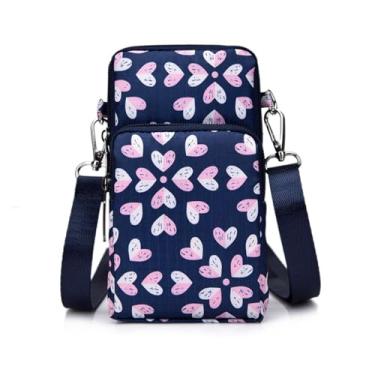 Imagem de Bolsas transversais para mulheres - Mini bolsas de telefone com alça transversal e carteira - Bolsa de braço de nylon para mulheres e homens, Formato de coração azul escuro