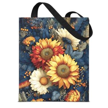 Imagem de Sacola de lona de girassóis para mulheres, floral, girassol, estética, reutilizável, bolsa de ombro para compras, trabalho, viagem, praia, totes