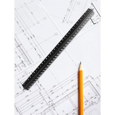 Imagem de 1 régua de escala arquitetônica, régua triangular de arquiteto de alumínio de 30 cm para arquitetos artistas de engenharia, desenho, marcações gravadas a laser (preto)