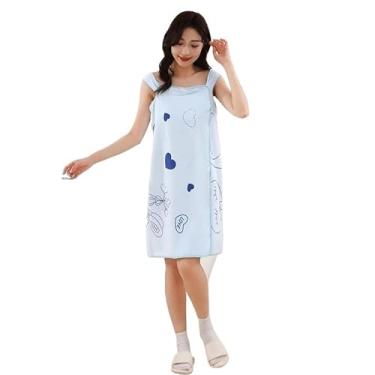 Imagem de Toalha Banhão, Saída de Banho Toalha Vestido Microfibra Macia Absorvente, para Praia, Piscina E Casa(70x140cm)(Azul & RYQ-02)