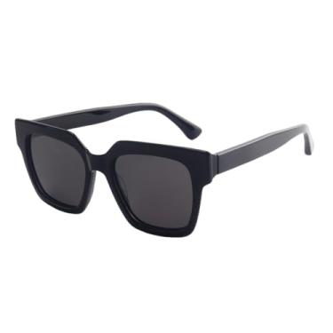 Imagem de HCHES Óculos de sol vintage femininos de acetato, polarizados, para homens, proteção UV400 (preto)