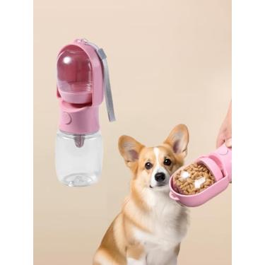 Imagem de Garrafa de água para animais de estimação com recipiente de comida, garrafa de água para cães à prova de vazamento e recipiente de comida para caminhadas, viagens e aventuras ao ar livre, 300 ml, rosa