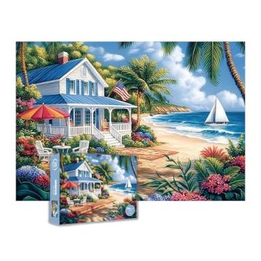 Imagem de Quebra-cabeça de 300 peças para adultos praia quebra-cabeça família jogo de quebra-cabeça - tamanho final é 52 x 38 cm (villa de praia)