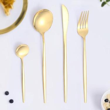 Imagem de 4 talheres polidos espelhados, conjunto de talheres de aço inoxidável para casa, cozinha, festa, hotel, restaurante, casamento (prata)