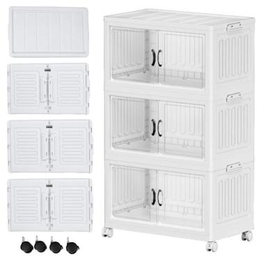 Imagem de Armario 6 Portas 3 Andares Dobravel Organizador Brinquedos Carrinho Lavanderia Multiuso Caixa Armarzenamento Guarda Roup