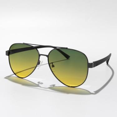Imagem de Óculos de sol clássicos polarizados para homens – Óculos de sol com armação aviador grande, proteção UV para dirigir golfe, atividades ao ar livre, Armação cinza/lente verde amarela, Lens Width: 59