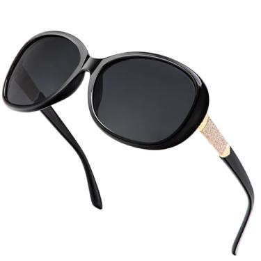 Imagem de Óculos de sol polarizados femininos Jackie O Trendy Elegante Vintage com hastes cravejadas, Preto/cinza