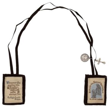 Imagem de Escapulário de lã marrom com cartão de oração de São Simão | Devocional vestível Marian | Ótimo presente católico para a primeira comunhão ou confirmação, Medium, Tecido, Sem Pedra Preciosa