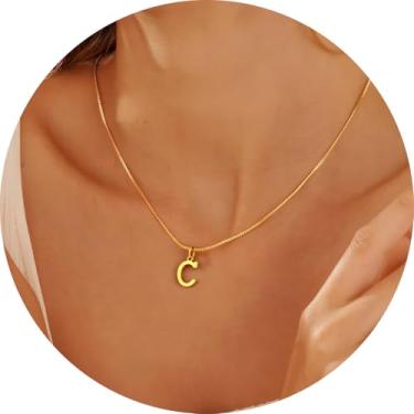 Imagem de Colar com inicial para mulheres, pingente de letra de aço inoxidável banhado a ouro 18K, bloco de A a Z, joia personalizada do alfabeto, 18+2in, Aço inoxidável, Sem Pedra Preciosa