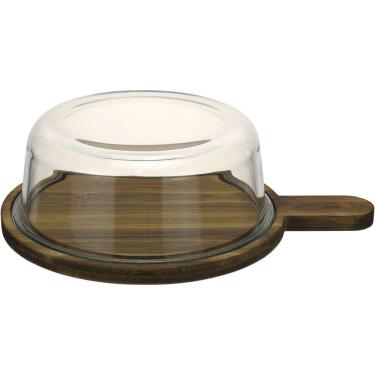 Imagem de Queijeira Redonda Home&co Com Tampa De Vidro Madeira 8x21x28cm Natural
