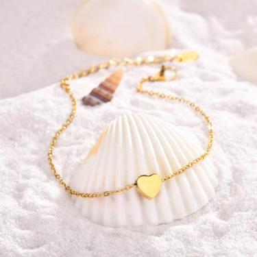 Imagem de Tornozeleira de coração dourado para mulheres, de aço inoxidável, ajustável, delicada, hipoalergênica, à prova d'água, joia de praia para o verão, presente para aniversário, feriado