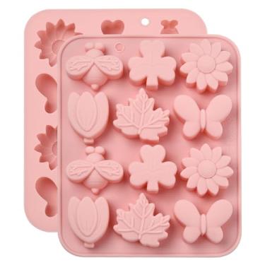 Imagem de UR URLIFEHALL 2 peças, 12 moldes de silicone de cavidade, abelha, borboleta, folha, flor, fondant para bolo, sabonete feito à mão, muffin, brownie, artesanato de chocolate