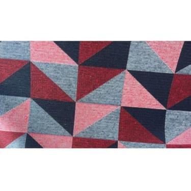 Imagem de Kit Tapete de Cozinha 3 Peças Antiderrapante Jacquard Geométrico com Passadeira e Acabamento Refinado (Geométrico Vermelho/Azul)