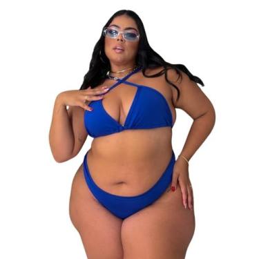 Imagem de Biquíni Plus Size Cintura Alta Sem Bojo - ANNA AMIGA STORE, Azul, 52