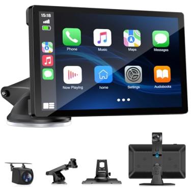 Imagem de BOXGVO Tela Carplay sem fio para carro com câmera de painel 4K, Carplay portátil de 22.9 cm e Android Auto, tela sensível ao toque do carro com câmera de backup 1080p, GPS/controle de voz/FM//link