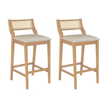 Imagem de Conjunto 2 Cadeiras De Jantar Lagum Jequitibá Terra Assento Linho Cinza Premium Palha Sextavada