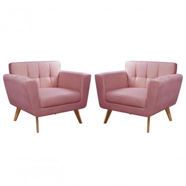 Imagem de Conjunto 2 Poltronas Bruna Confortável Decorativa Moderna - Suede Rosa 280