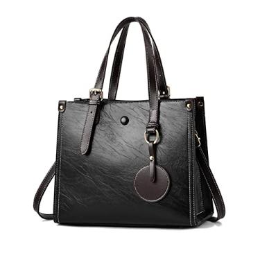 Imagem de FANDARE Bolsa de mão feminina com alça superior de couro sintético bolsa carteiro transversal, Preto