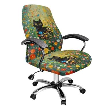 Imagem de Talayituse Capas de cadeira de escritório com estampa de margaridas de gato, capa de cadeira elástica para computador, capas universais para cadeira de chefe estilo simples moderno, capa para cadeira