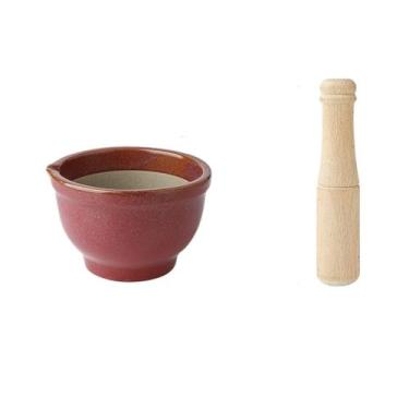 Imagem de Conjunto de almofariz e pilão manual de cerâmica de alta temperatura engrossado almofariz e pilão moedor de ervas comercial farmácia libra comprimidos tigela moedor manual (vermelho)