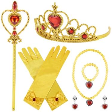 Imagem de jayuwe 6 peças de acessórios de vestido de princesa, coroa de princesa, varinha mágica, luvas, colar, pulseira, brincos para meninas, cosplay, festa de aniversário