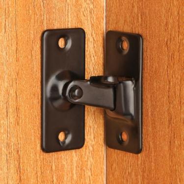 Imagem de Trava de porta de ângulo reto de 90 graus, fivela de armário de janela de aço inoxidável, celeiro, fechadura de portão deslizante com parafusos, preta