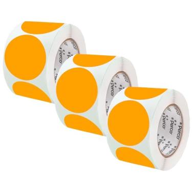 Imagem de Perco Etiquetas adesivas fluorescentes laranja perfuradas de 10 cm — 3 rolos, 1.200 adesivos redondos — com adesivo permanente para avisos de segurança, etiquetagem de equipamentos, sinalização de