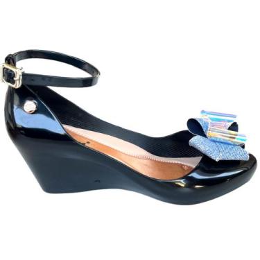 Imagem de Sandália Feminina Anabela Miss Miss Laço Jeans Blogueiras, 35, Preto