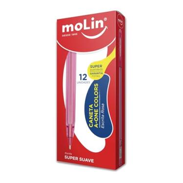 Imagem de Caneta Esferografica A-One Colors 1.0mm Rosa - Caixa com 12 Molin, Multicor