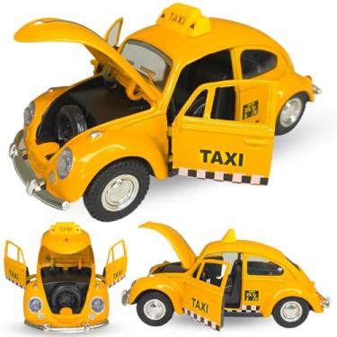 Imagem de Europio - Carrinho Miniatura Fusca Taxi De Metal Abre As Portas E Capô