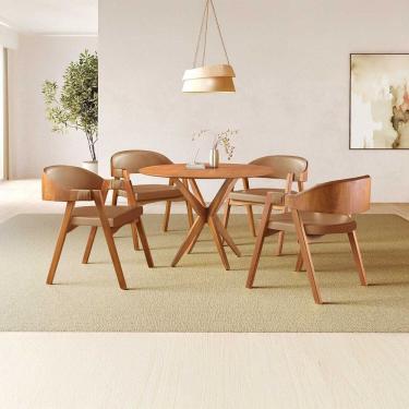 Imagem de Conjunto de Mesa Redonda 100cm com 4 Cadeiras Gaia Caramelo/Freijó