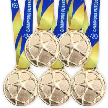 Imagem de Kit 5 Medalhas Para Futebol Premium Premiação Campeão Metal Brilhante 55mm com Cordão