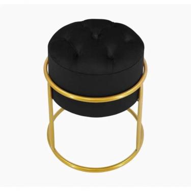 Imagem de Puff Banqueta Estofado Decorativo Base De Ferro Capitonê Suede Preto Eli Móveis E Decoração