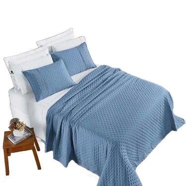 Imagem de Kit Cobre Leito Colcha Nobre Casal 3 Peças Micrpercal 200 Fios Matelado Lese - Azul Serenity