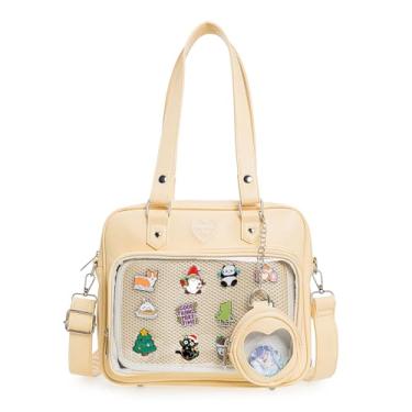Imagem de ZAROXOXS Ita Bag Bolsas transversais Kawaii, bolsa de ombro, mochila quadrada com inserção de pinos de anime, Amarelo, 11.8"L x 3.1"W x 9"H, Bolsa ita