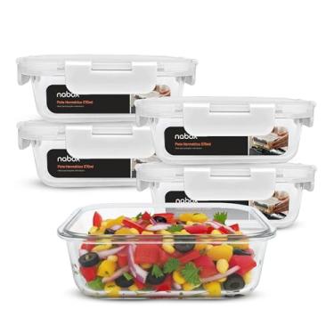 Imagem de Kit 5 Potes de Vidro Retangular com Tampa Flexível 370ml (Branco)