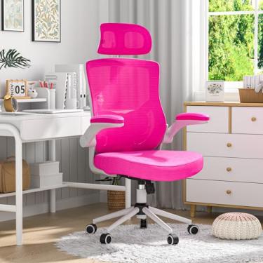 Imagem de CYKOV Cadeira de escritório ergonômica com encosto de cabeça ajustável e suporte lombar - Cadeira de mesa com encosto alto com braços dobráveis, cadeira executiva giratória 360 para tarefas de