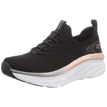 Imagem de Skechers Feminino, caimento descontraído: D'Lux Walker - Let it Glow tênis de caminhada, Preto/ouro rosa, 7.5
