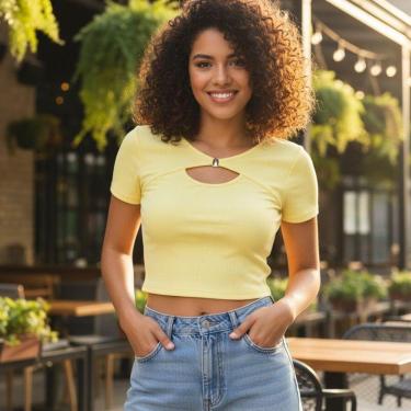 Imagem de Blusa Feminina Amarela Altura de Cós com Detalhe Entre os Seios Habana-Feminino