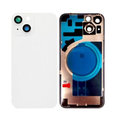 Imagem de 1 peça/lote de tampa de bateria de vidro para iPhone 14 capa traseira de substituição com peças pequenas placa de metal magnética para iPhone 14 2 em 1 capa traseira de vidro grande (branca)